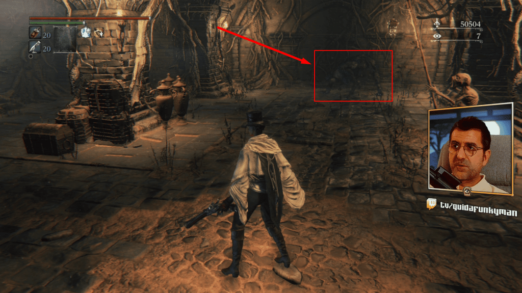 Piège et loup-garou protégeant le coffre dans Bloodborne